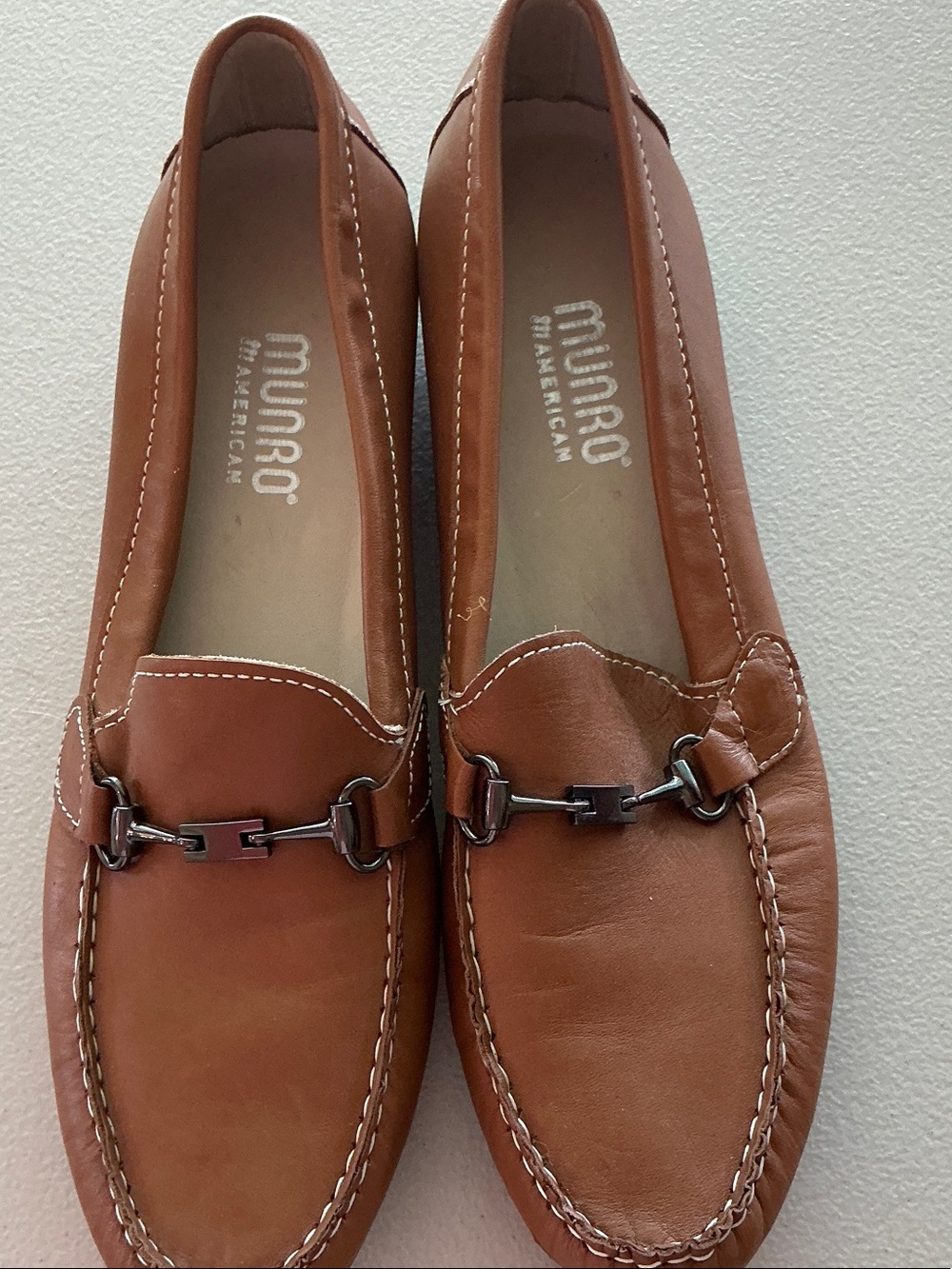 Munro Tan Leather Metal Bit Loafers